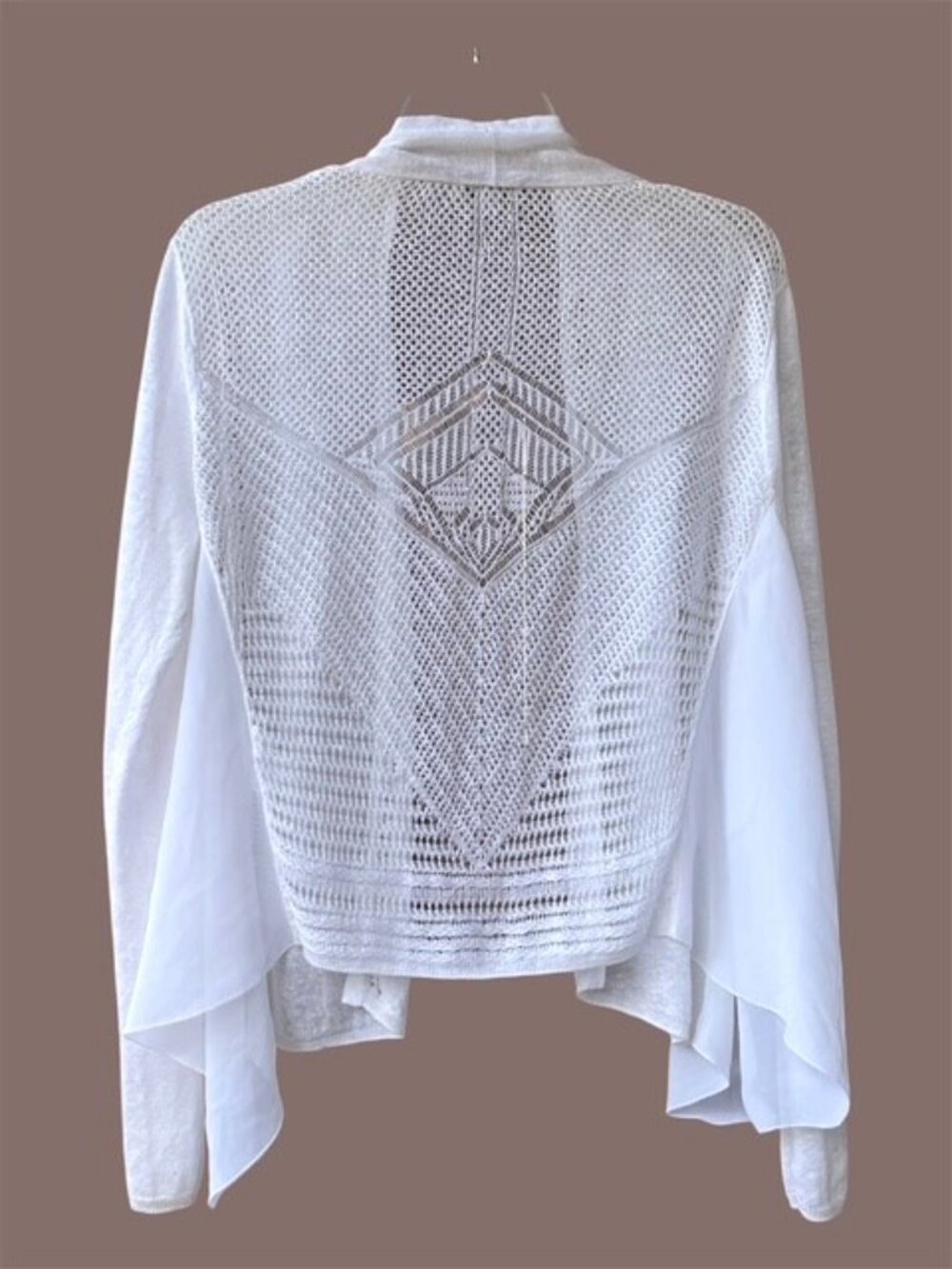 Lucky Brand Linen Open Front Cardigan White Crochet Lightweight - Picture 3 of 5